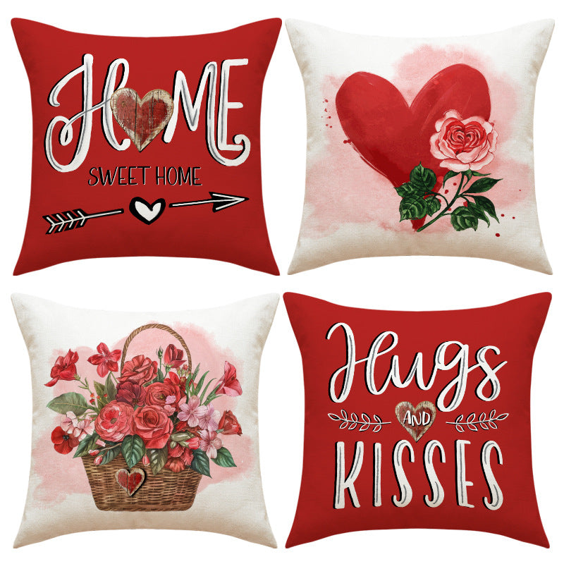 Red Valentine Heart Floral Love Decorative Pillow Cover