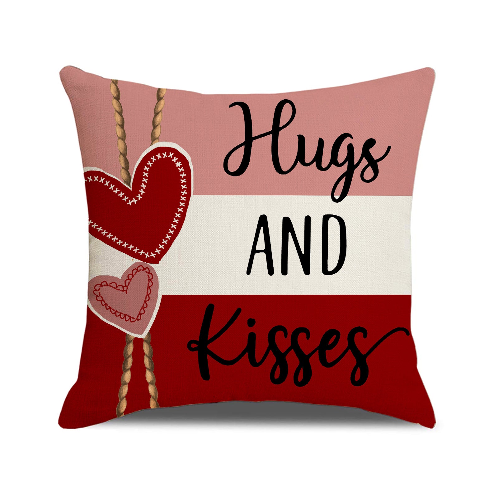 Valentine Linen Pillow Covers with Heart Prints Home Decor