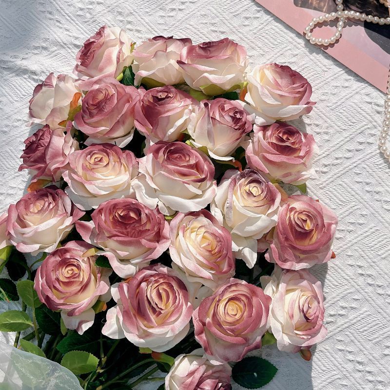 Silk Fabric Rose Stem Faux Floral Home Decor Accent