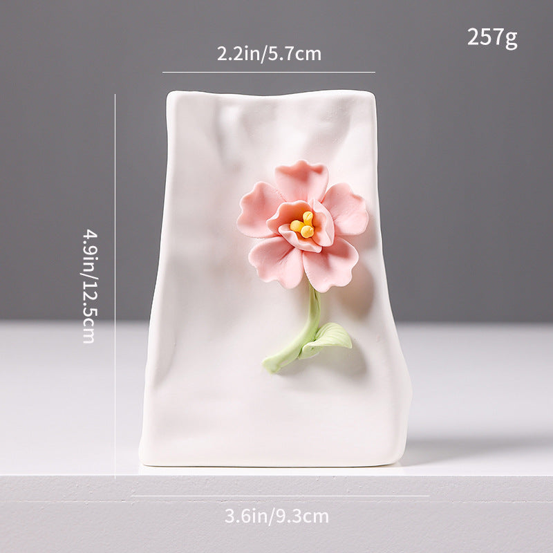 Ceramic Flower Vase Modern Floral Relief Home Decor Accent