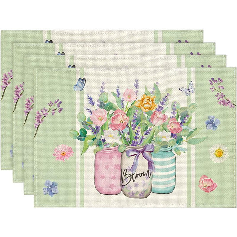 Floral Linen Table Placemats Spring Flower Dining Mats