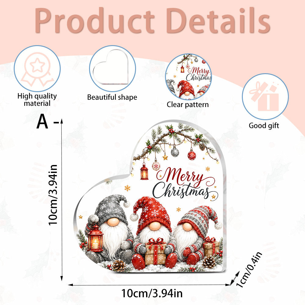 Christmas Gnomes Heart Acrylic Tabletop Decor