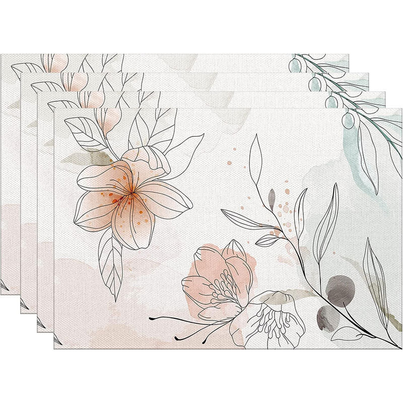 Floral Linen Table Placemats Spring Flower Dining Mats
