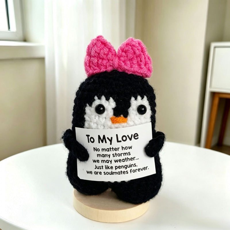 Handmade Crochet Penguin Figurine Desk Ornament Home Decor