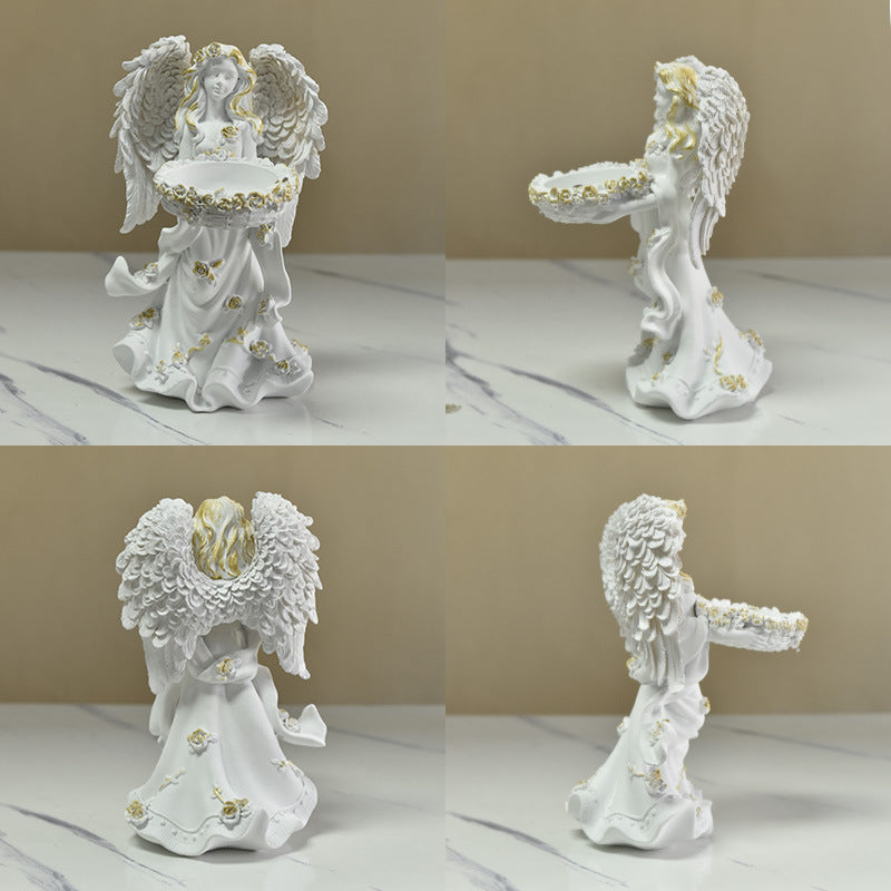 European Resin Angel Figurine Gold Accent Home Decor