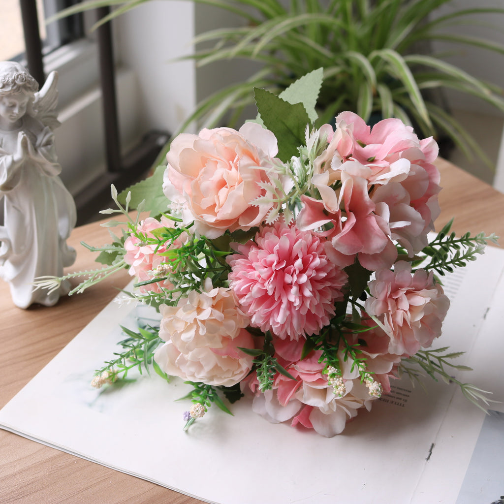 Valentine 7-Head Nordic Faux Peony Hydrangea Bouquet