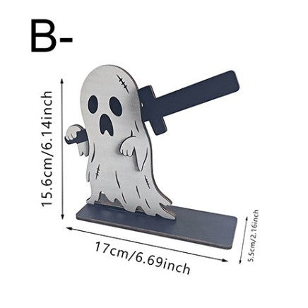 Wooden Halloween Tabletop Decor Ghost Pumpkin Cat Desk Ornament