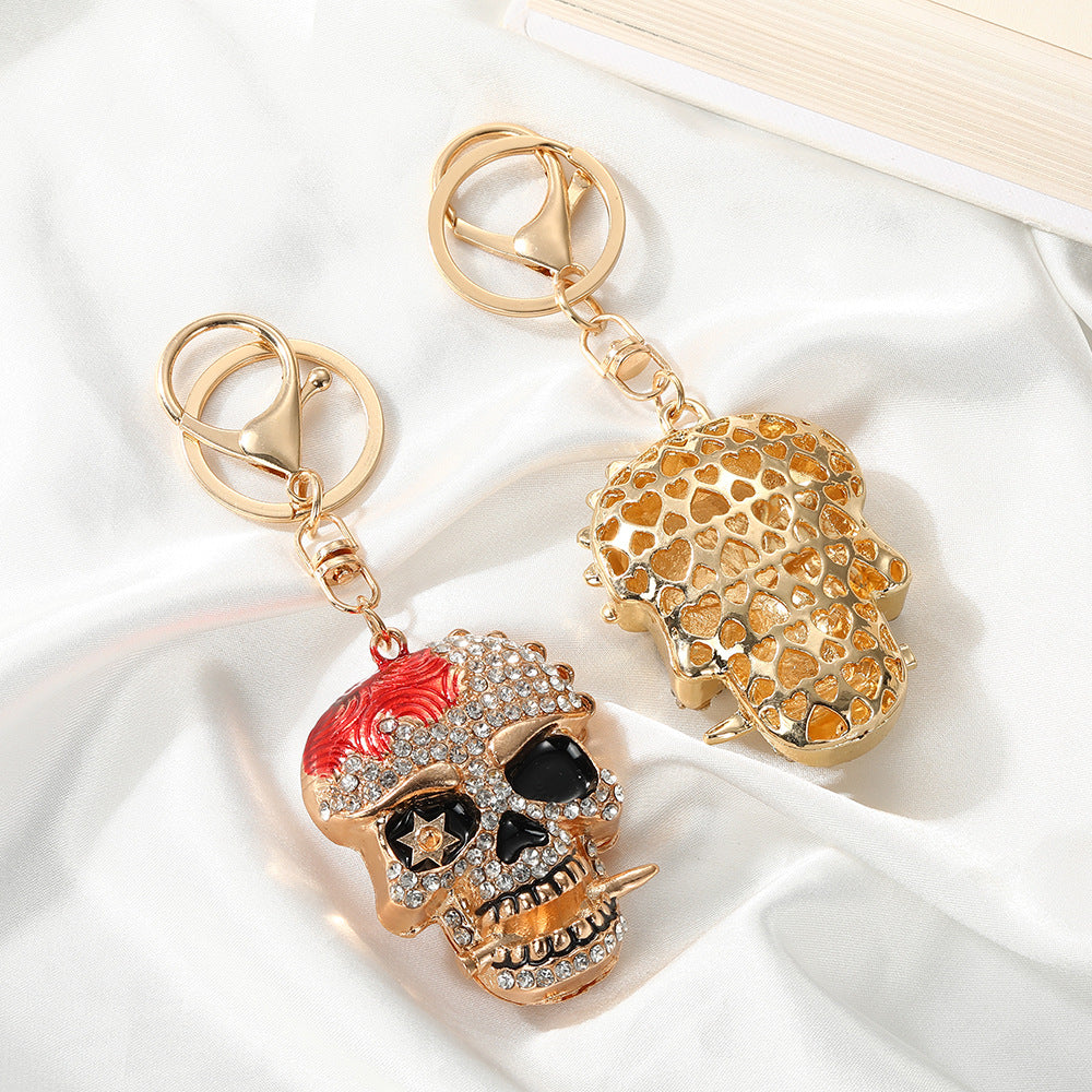 Rhinestone Skull Keychain Zinc Alloy Gothic Bag Charm