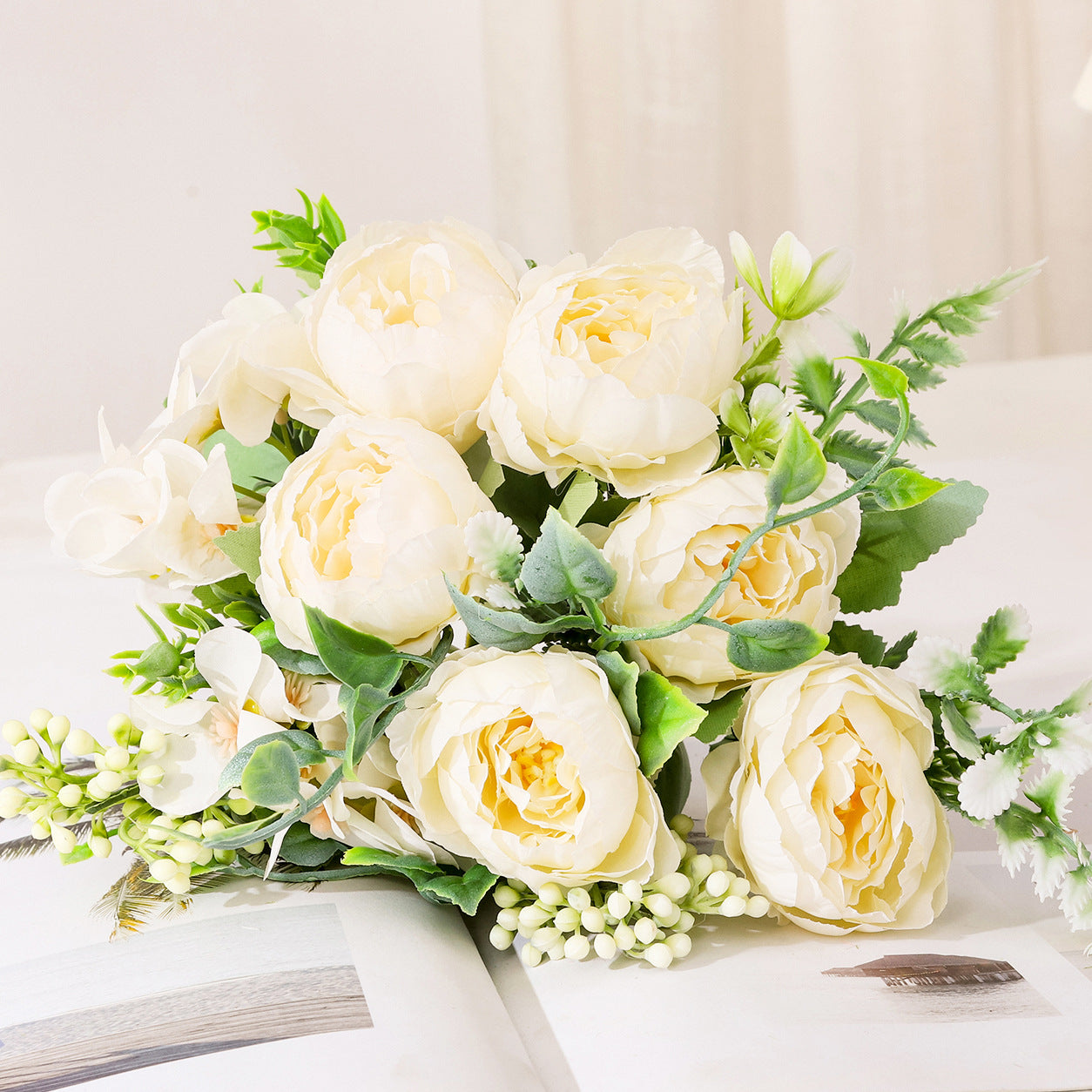 Valentine’s Day Faux Peony Bouquet Silver Frost Home Decor