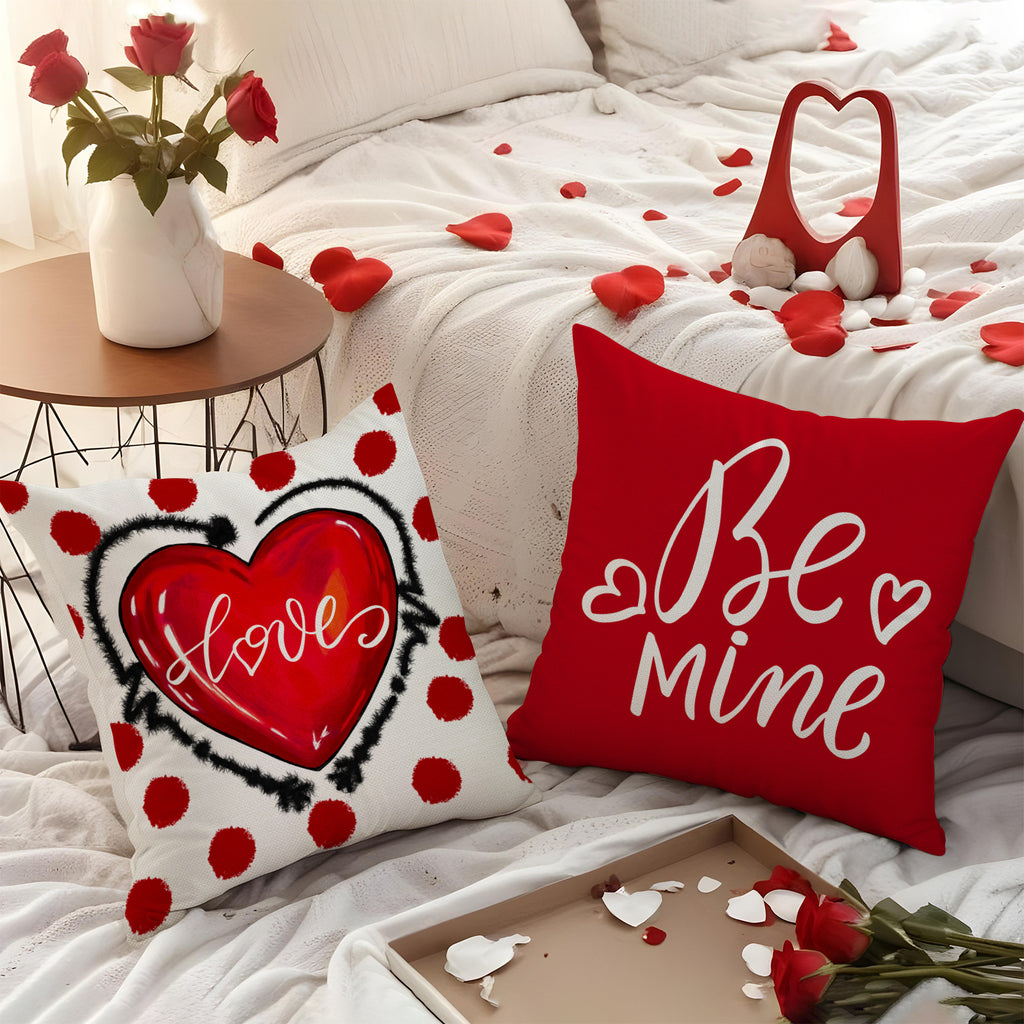 Red Heart Valentines Pillow Covers Set Love Quotes Decor