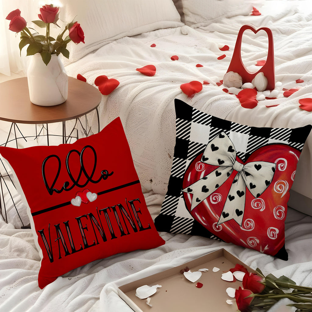 Valentine Red Truck & Buffalo Plaid Heart Pillow Covers Set