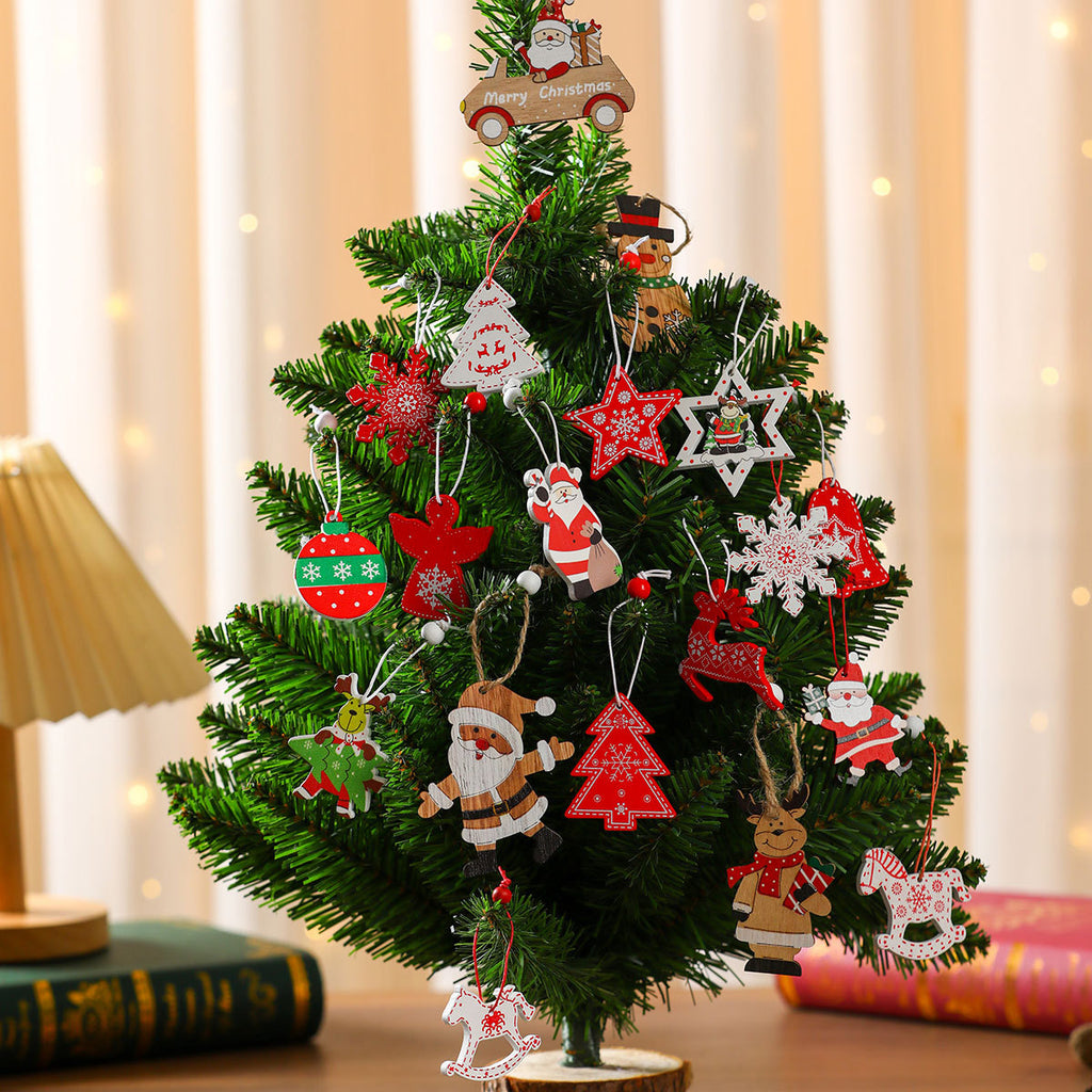 Wooden Christmas Ornament Set Holiday Hanging Decor