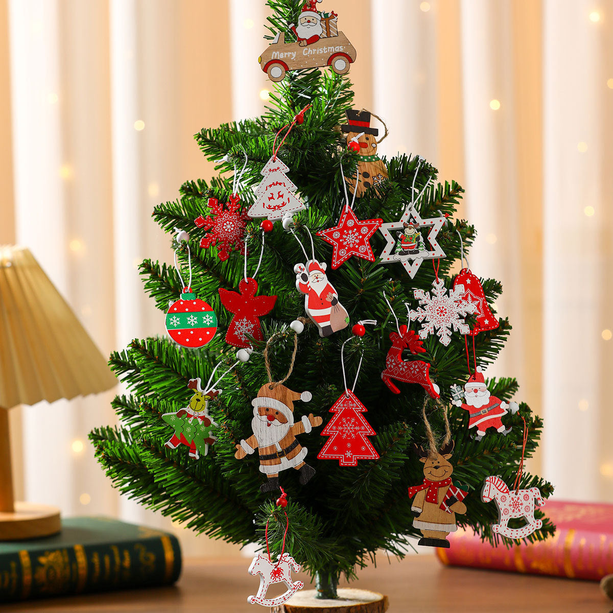 Wooden Christmas Ornament Set Holiday Hanging Decor