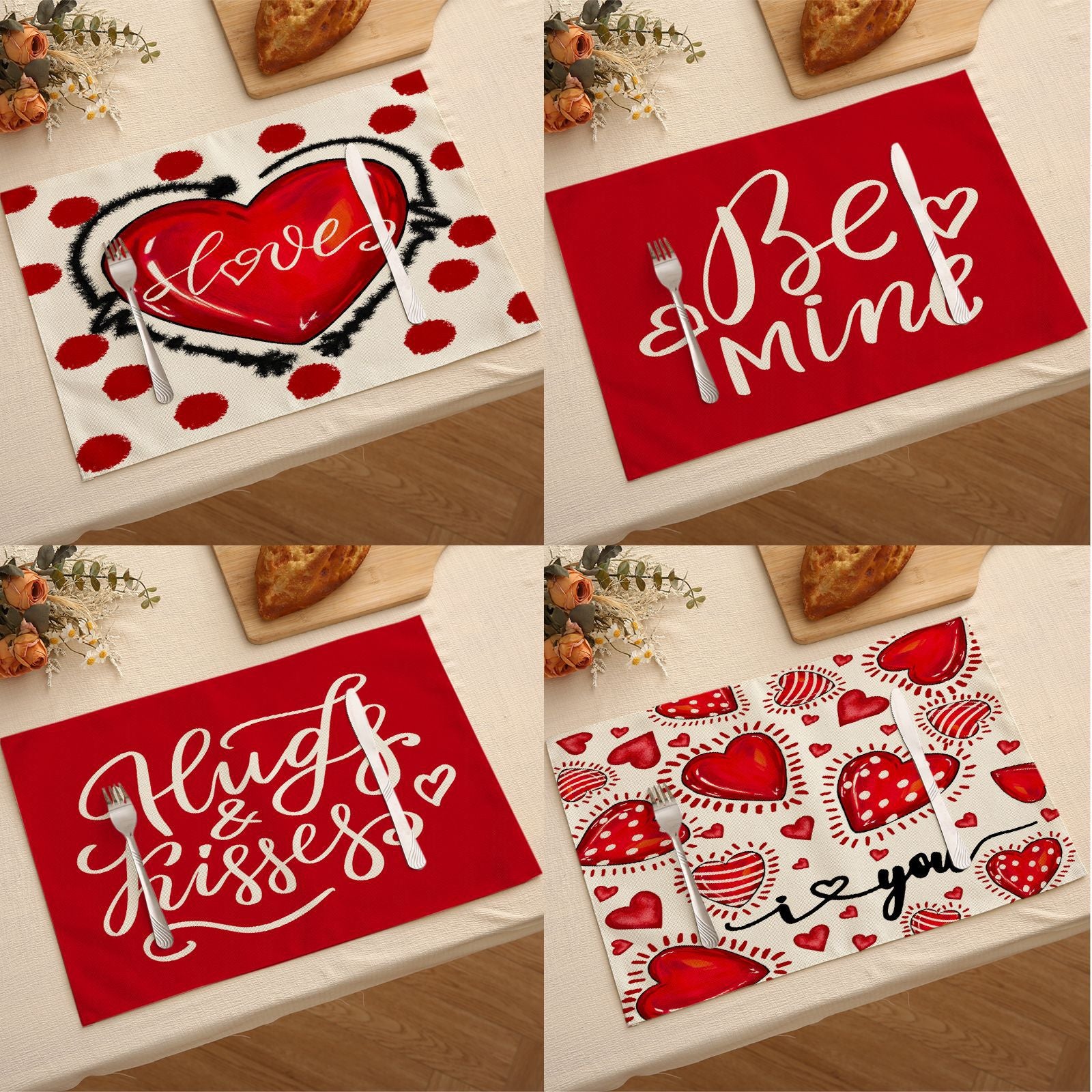 Valentine’s Day Heart Linen Placemats Love Table Decor