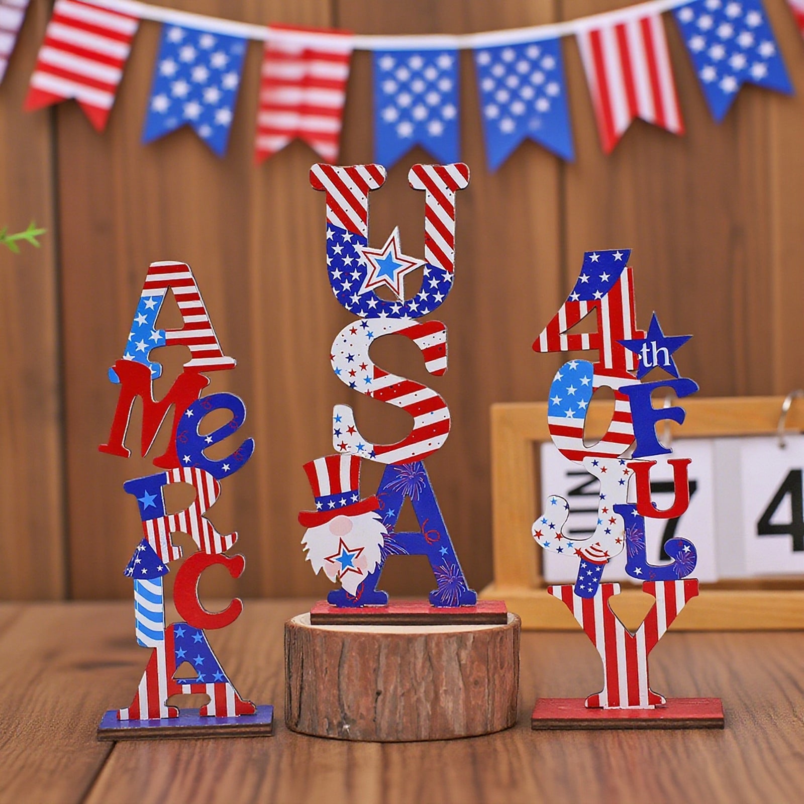 USA Independence Day Wooden Letter Decor Table Sign