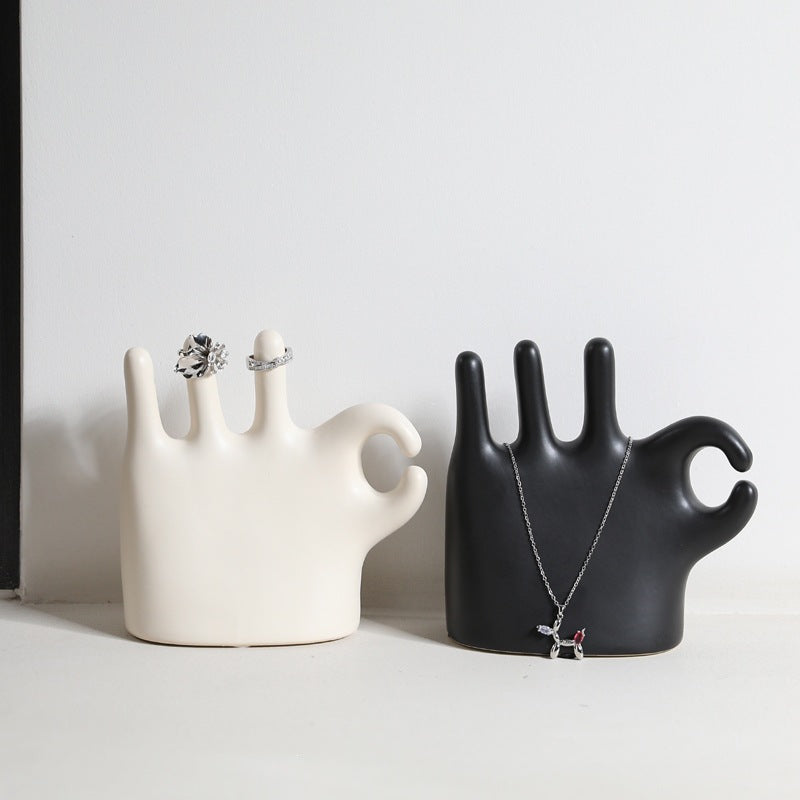 Modern Ceramic Hand Jewelry Holder Ring Display Stand Decor