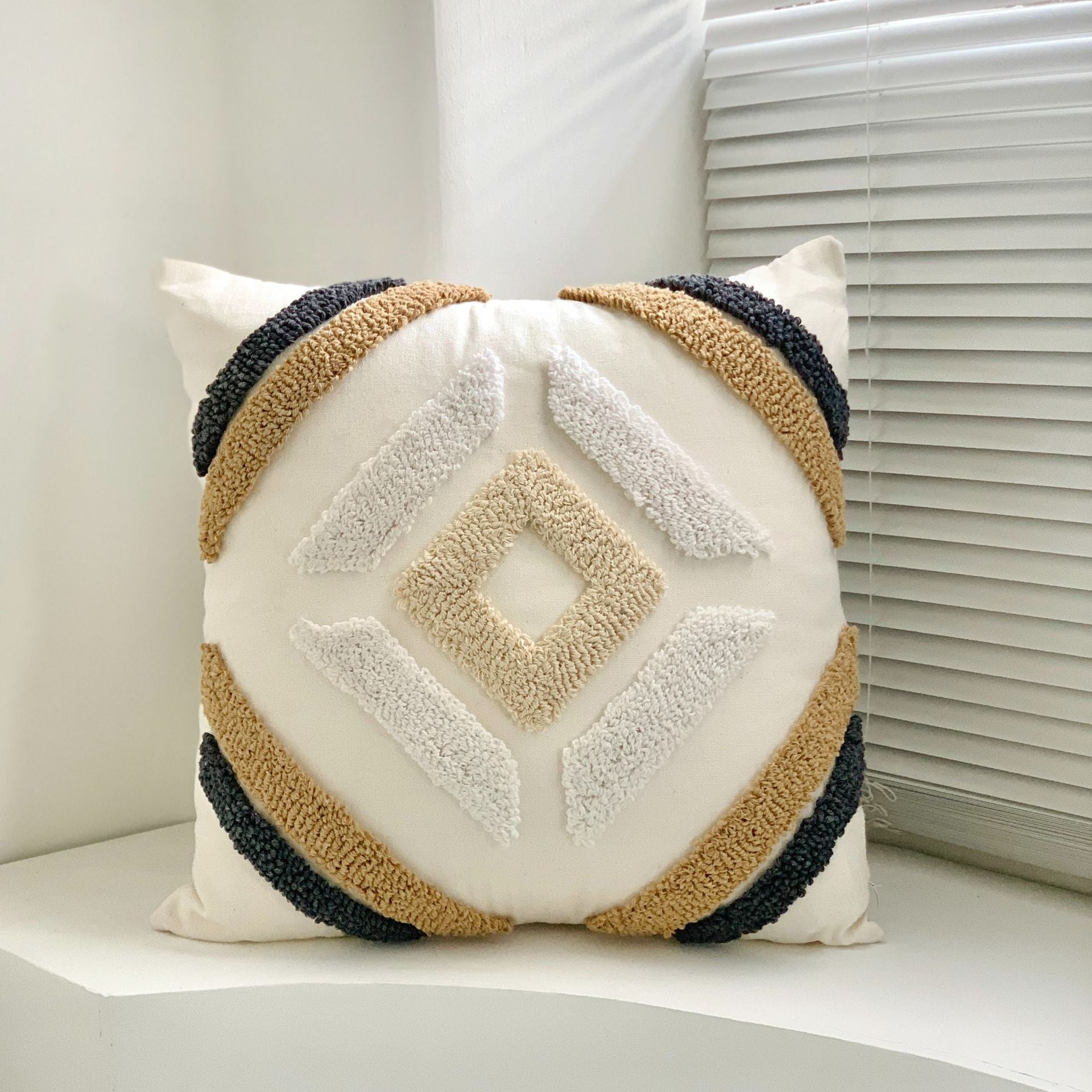 Boho Tufted Embroidered Decorative Throw Pillow for Couch