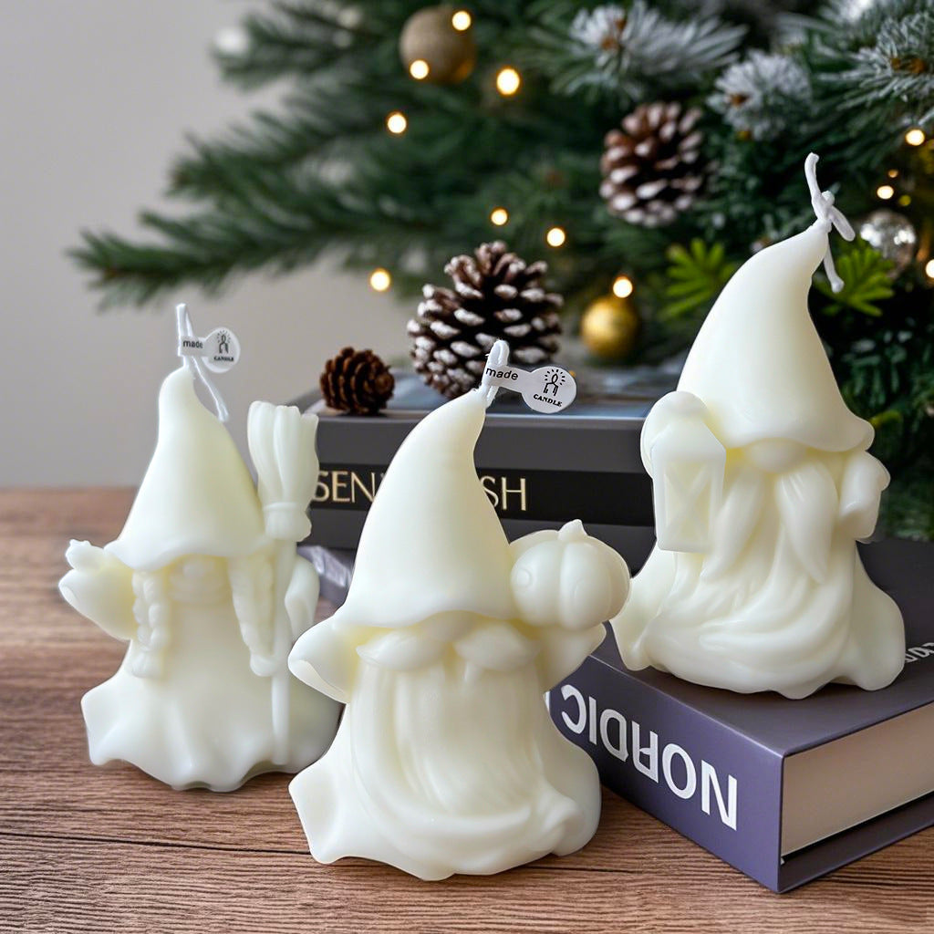 3D Gnome Christmas Candle Holiday Decor Festive Tabletop Accent
