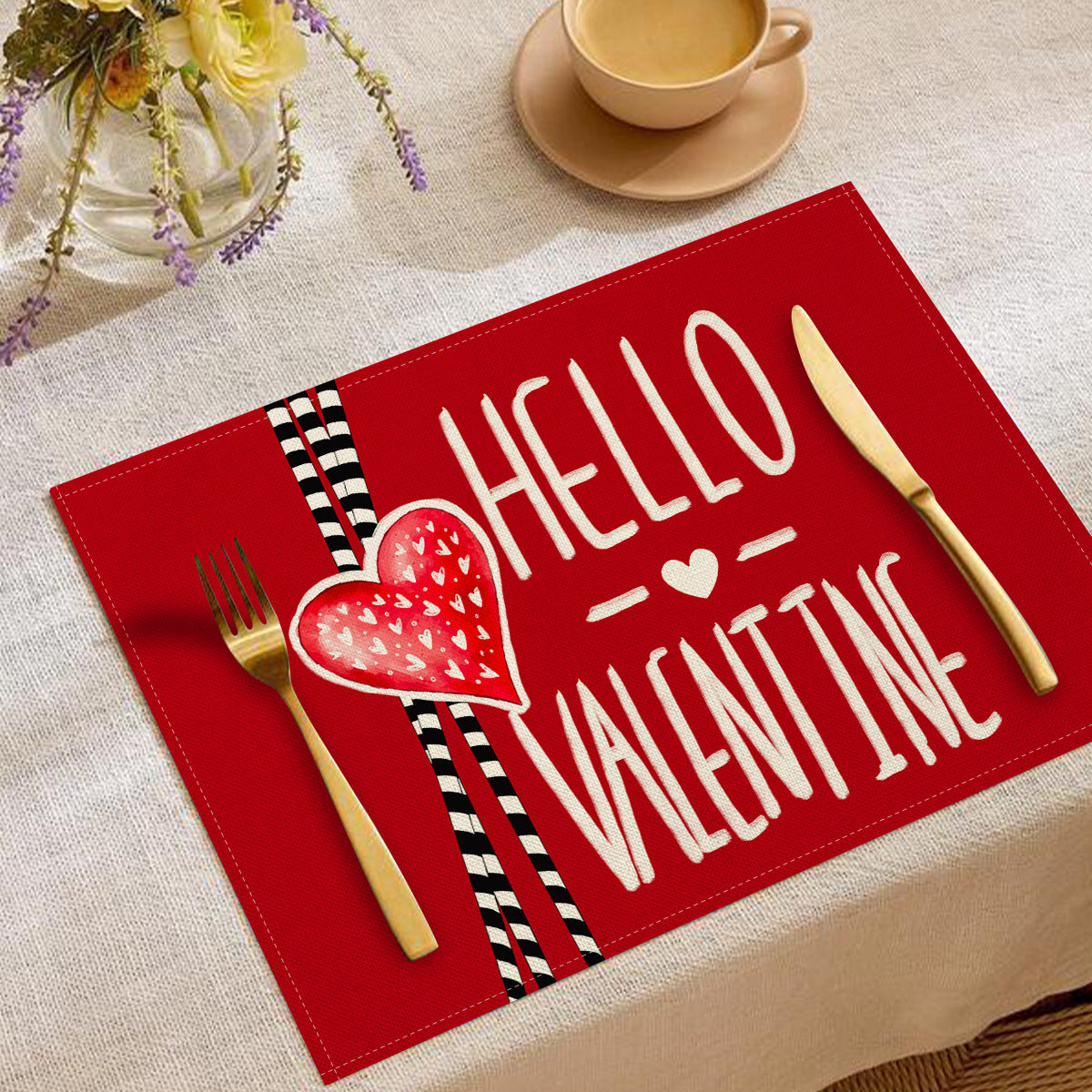 Valentine’s Day Heart Linen Placemats  Table Setting Decor