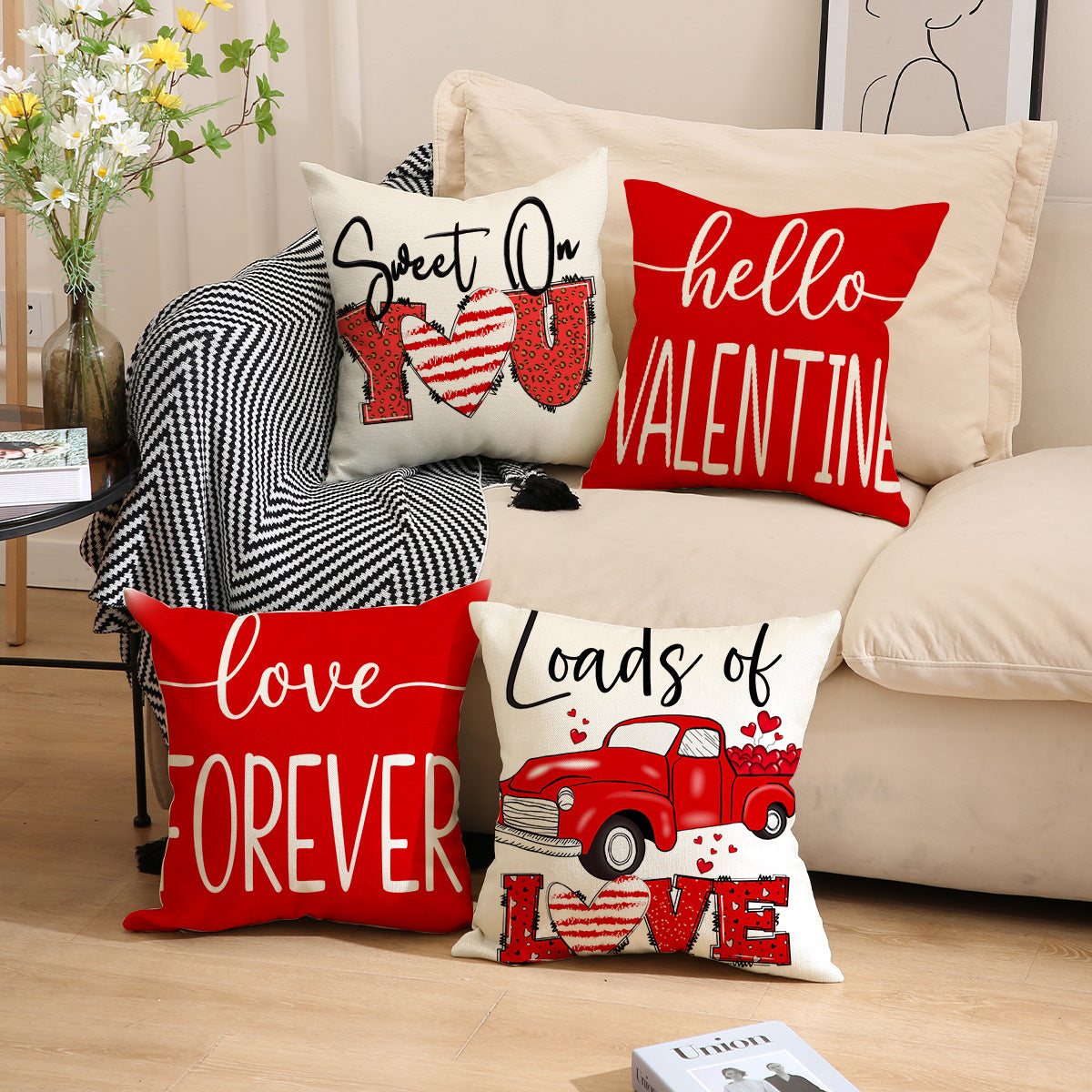 Valentine Heart Print Linen Pillow Covers for Cozy Decor