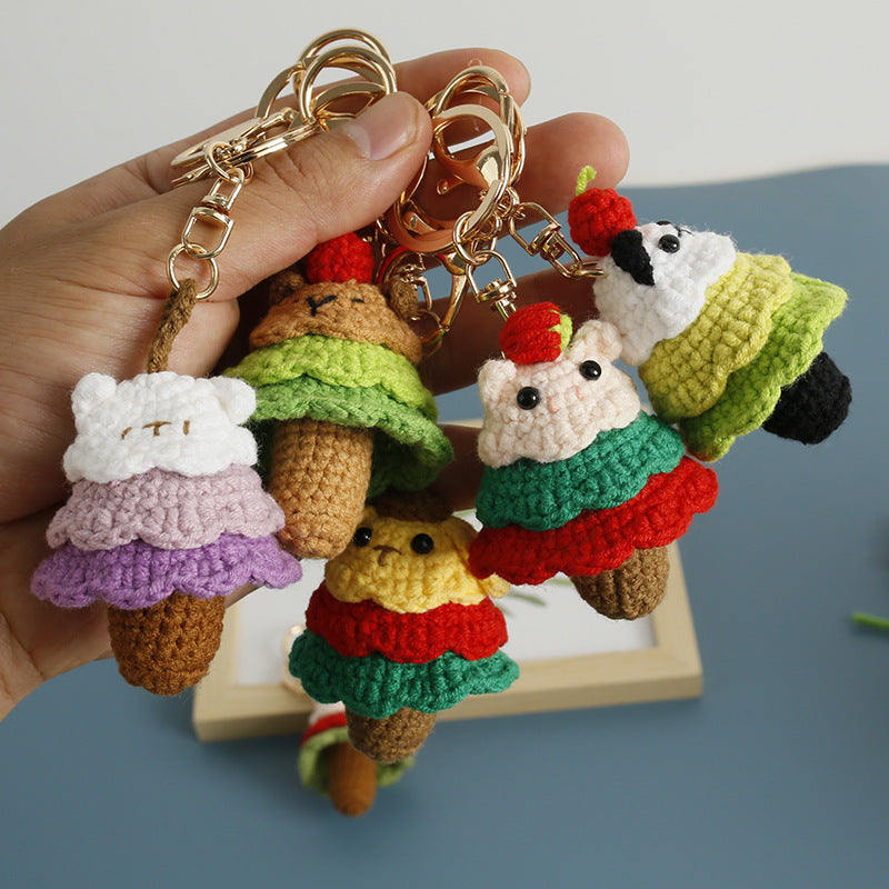 Handmade Crochet Animal Christmas Tree Keychain Holiday