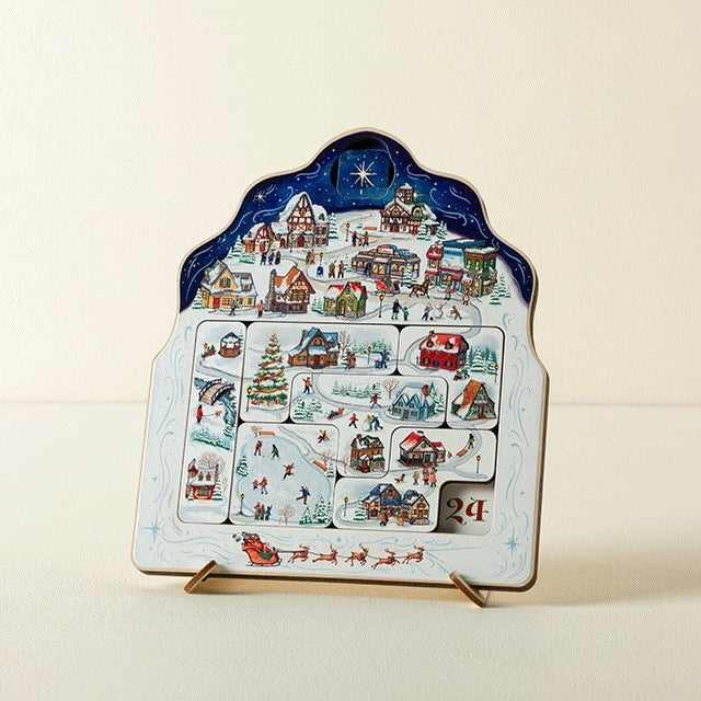 Christmas Wooden Advent Calendar Puzzle Tabletop Decor