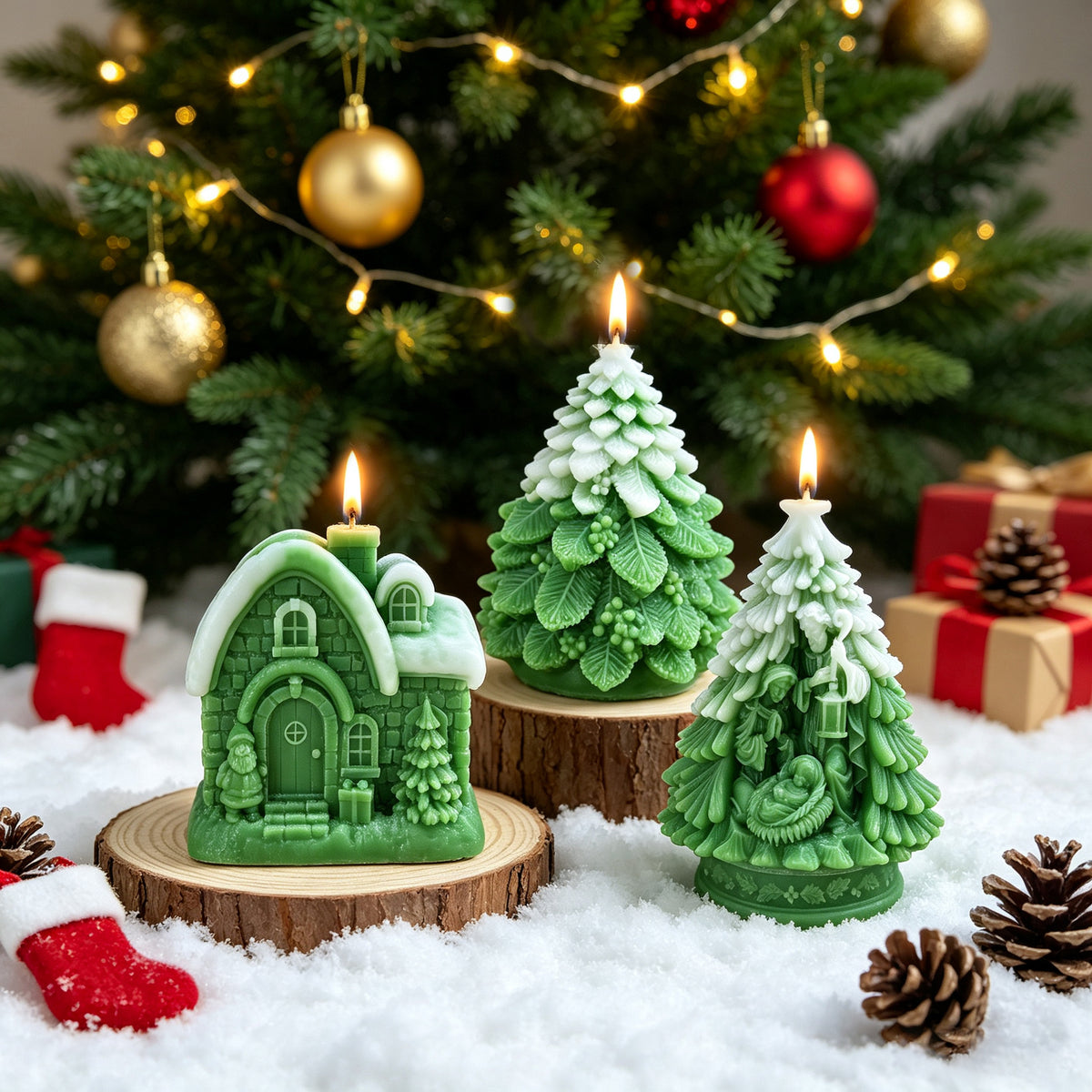 Christmas Tree Candle Holiday Decor Winter Village Tabletop Accent