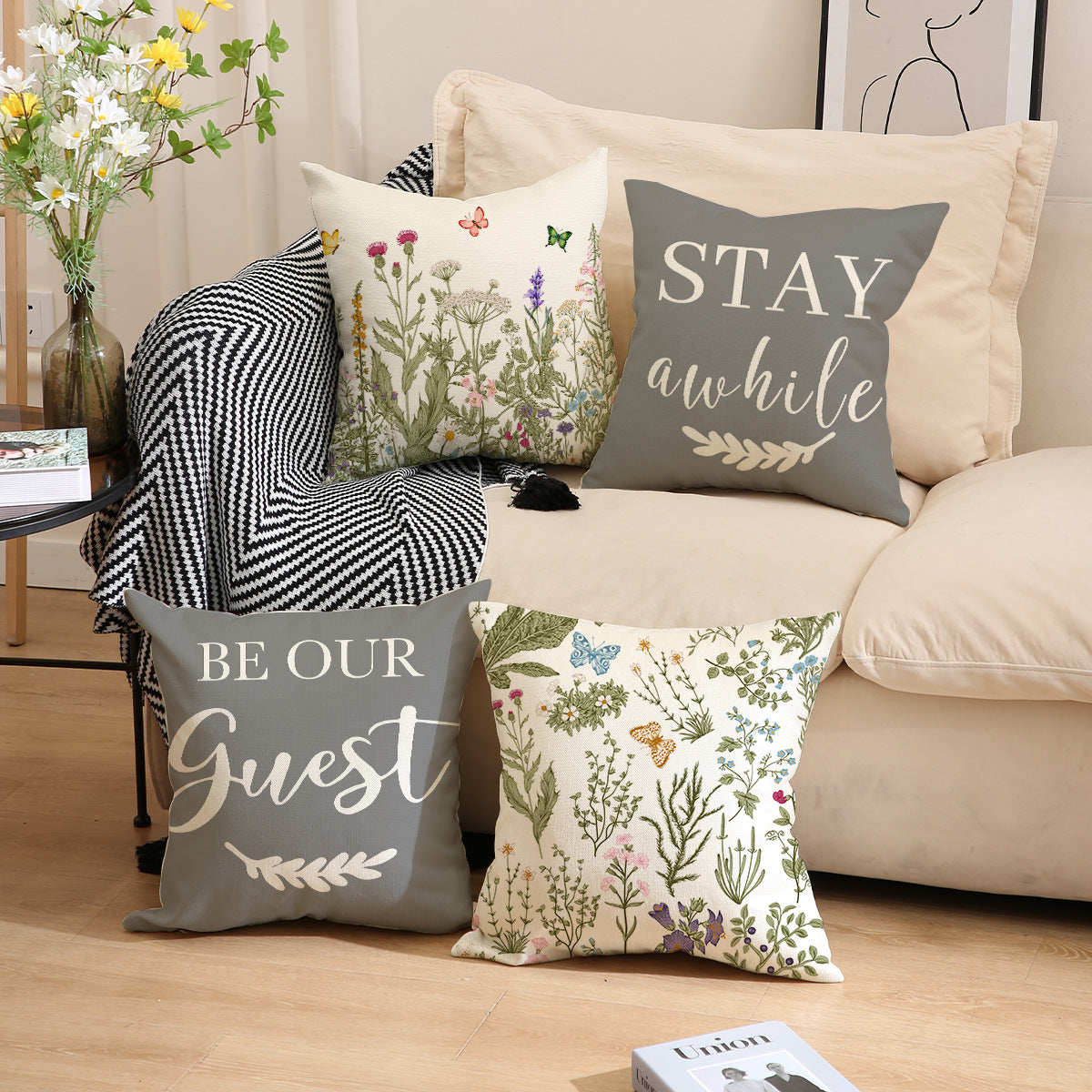 Botanical Floral & Quote Throw Pillow Covers Set Decor