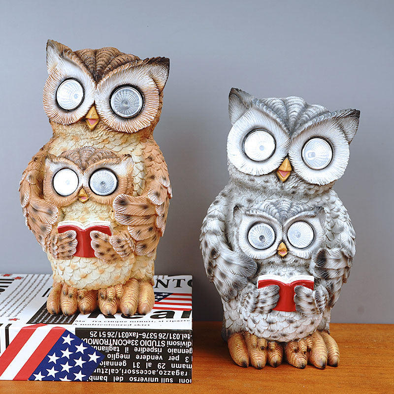 Solar Owl Garden Statue Resin Outdoor Yard Lawn Decor Light