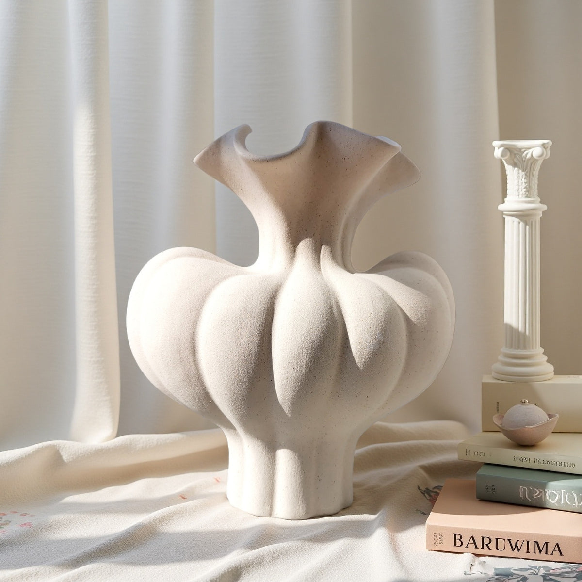 Beige Pumpkin Ceramic Flower Vase Home Decor Tabletop Accent