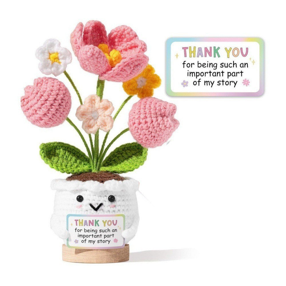 Handmade Crochet Flower Pot Positive Desk Decor