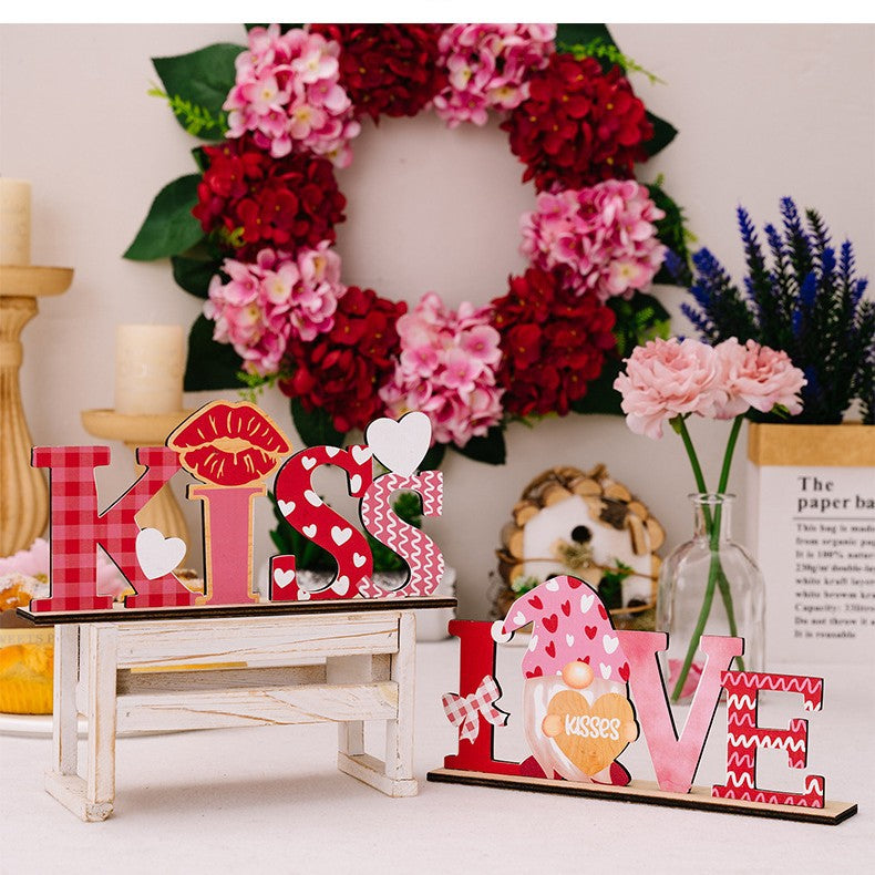 Valentine’s Day LOVE KISS Wooden Decor Romantic Home Display