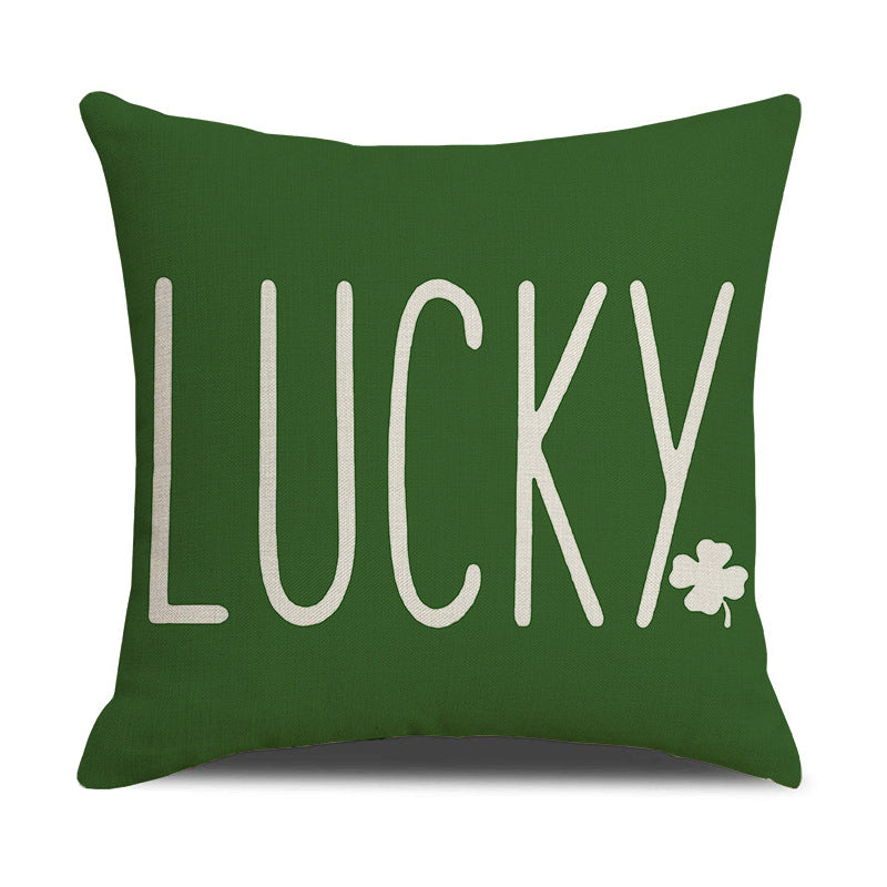 St. Patrick’s Day Clover Linen Throw Pillow Cover 18x18