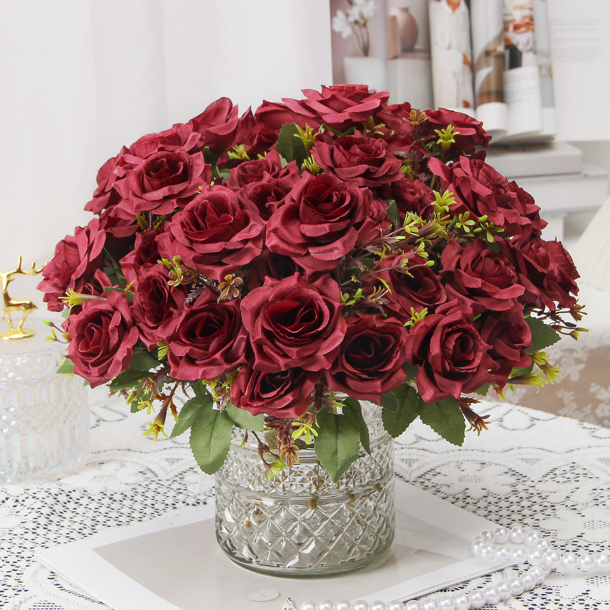 Valentine’s Day Rose Camellia Faux Floral Bouquet Home Décor