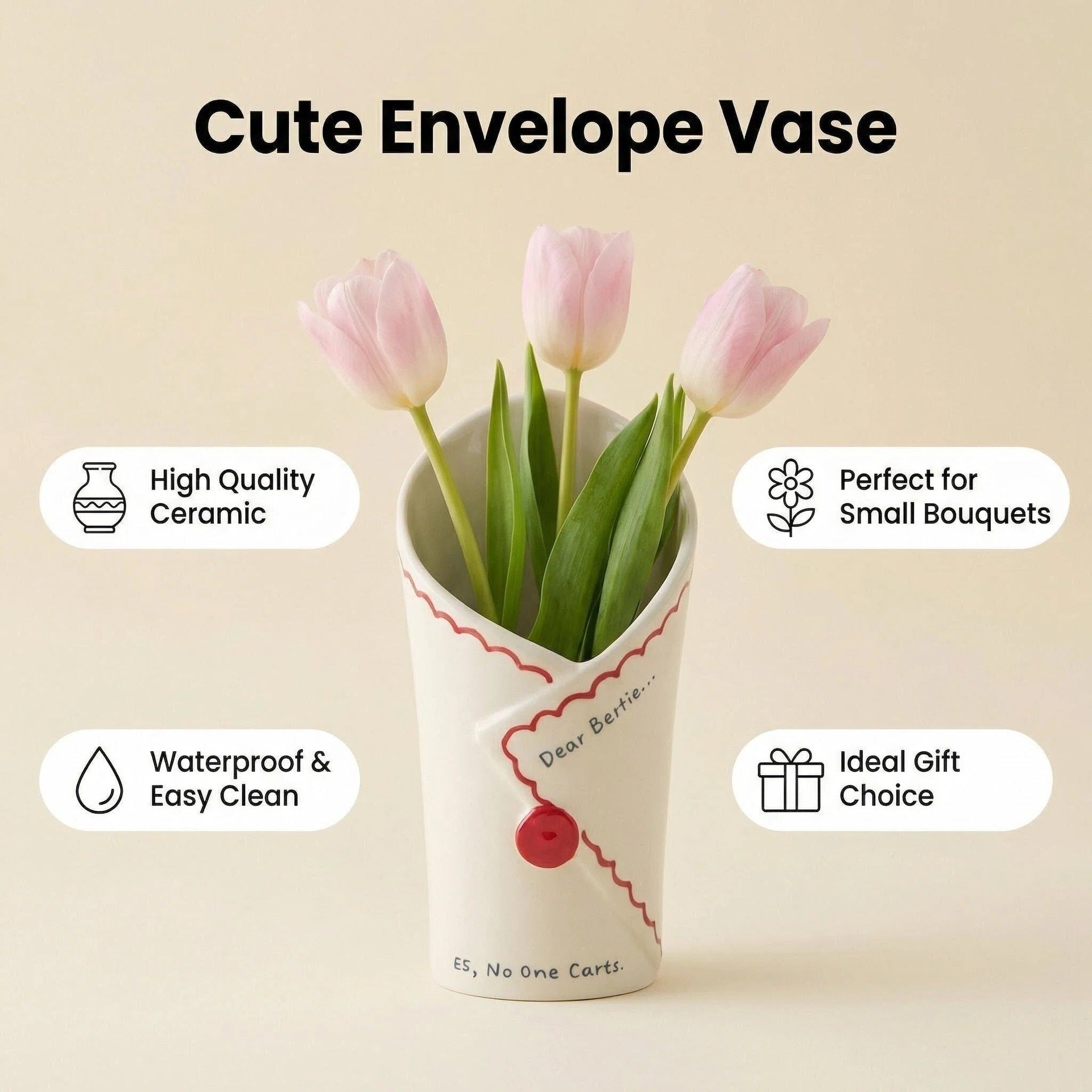 Envelope Ceramic Vase Decorative Flower Arrangement Home Accent