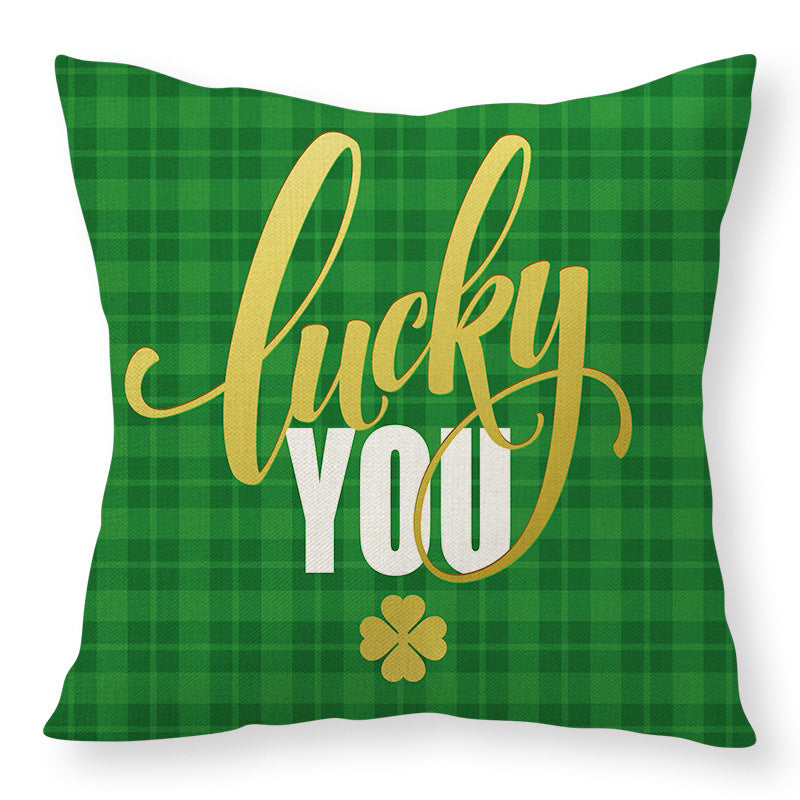 St Patrick’s Day Linen Throw Pillow Cover Shamrock Print