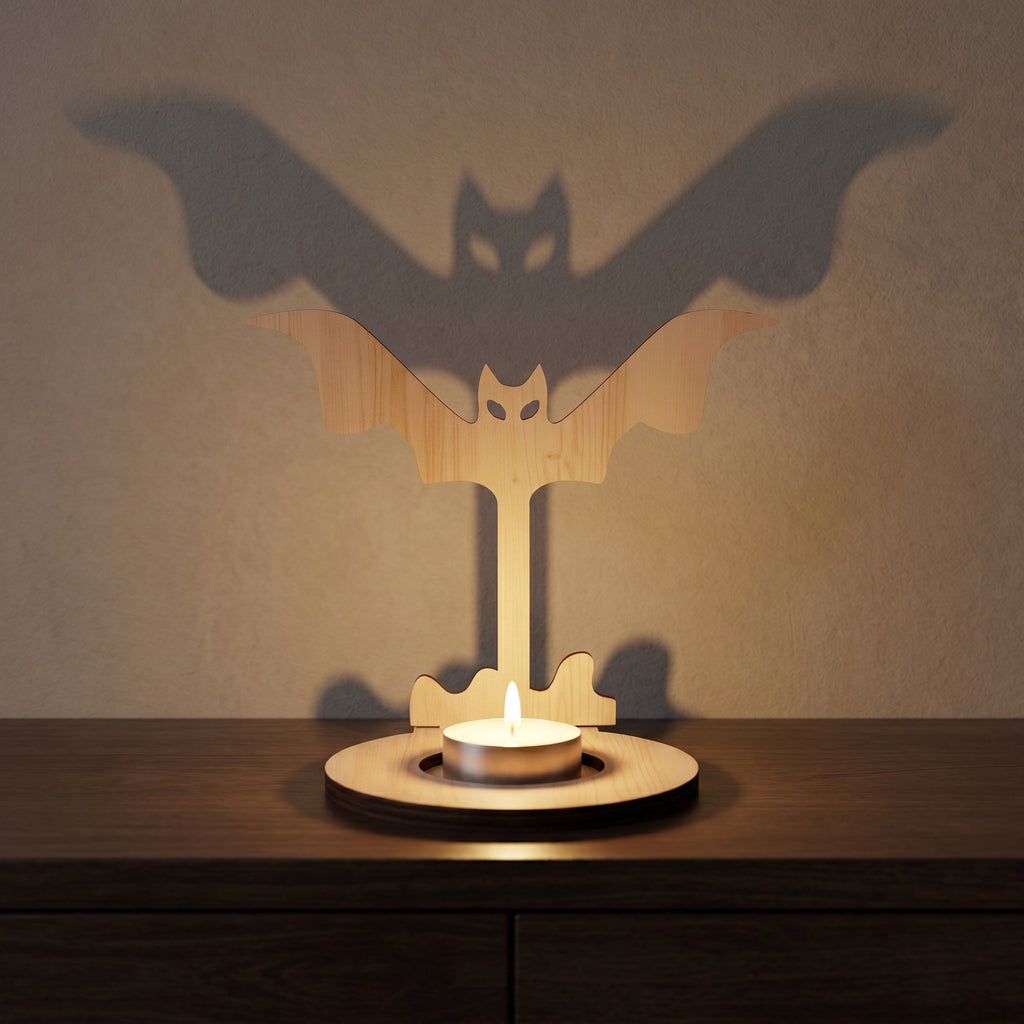 Wooden Halloween Candle Holder Tabletop Seasonal Decor