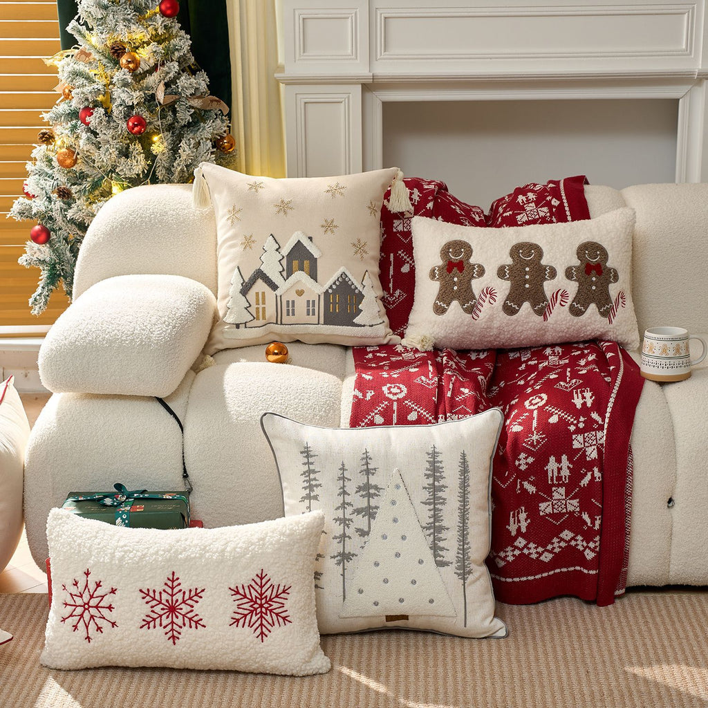 Christmas Embroidered Pillow Covers Gingerbread Snowflake