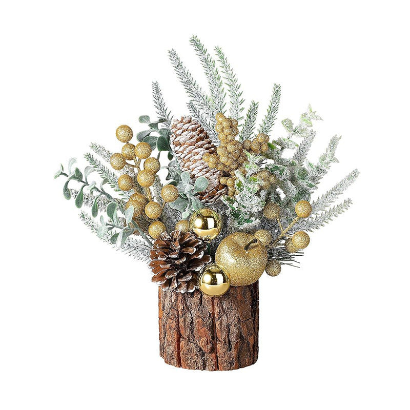 Christmas Tabletop Decor with PE Greenery and Rustic Wood Slice Base