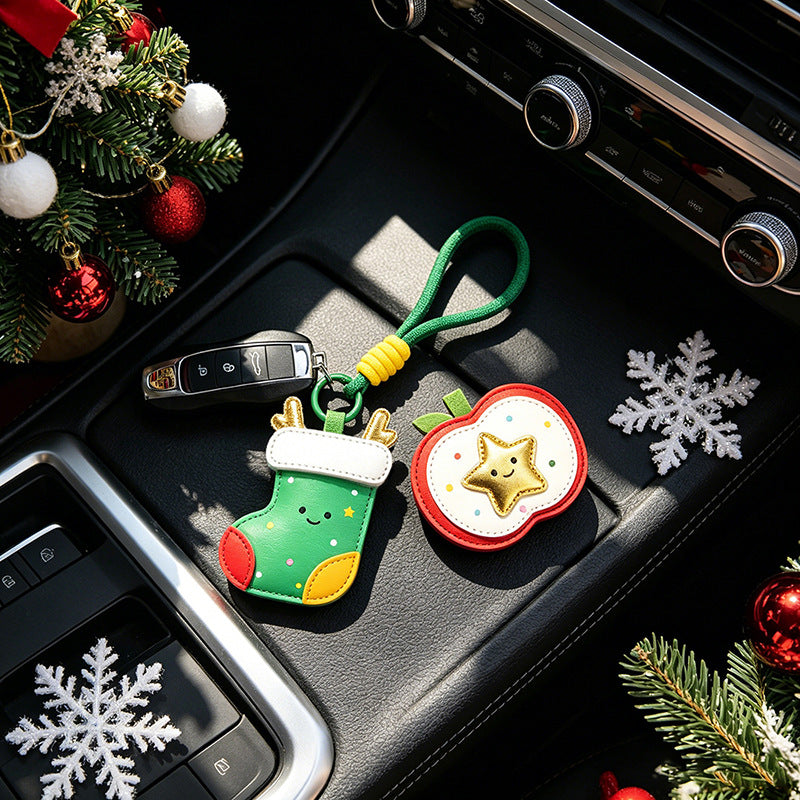 Christmas PU Leather Holiday Charm Keychain Ornament