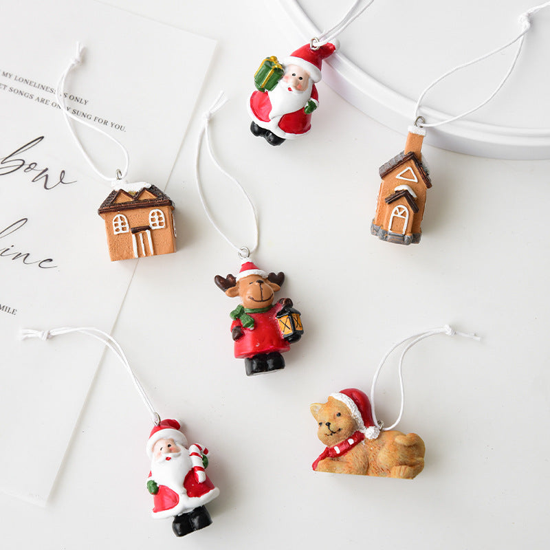 Christmas Resin Mini Figurine Ornament Set Holiday Gift Box Decor