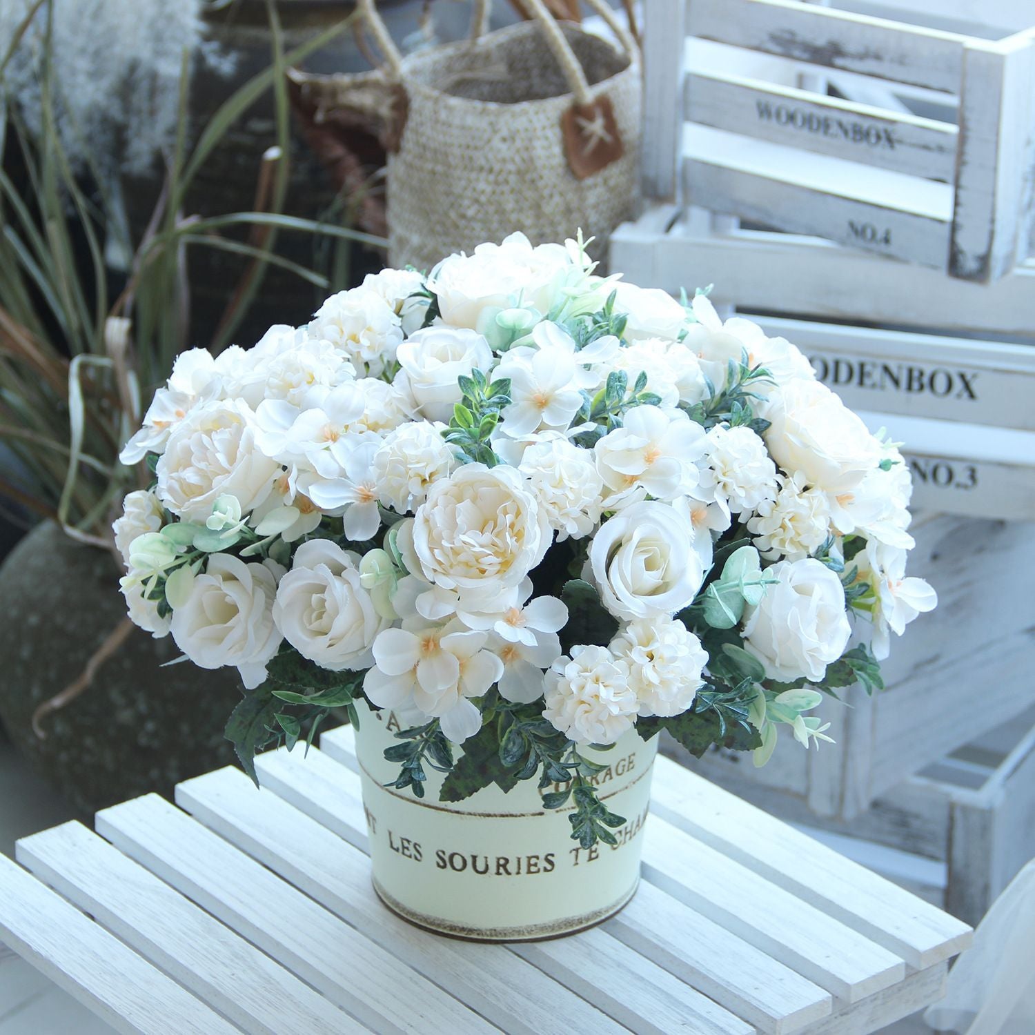Artificial Rose Peony Bouquet Silk Flower Arrangement Decor
