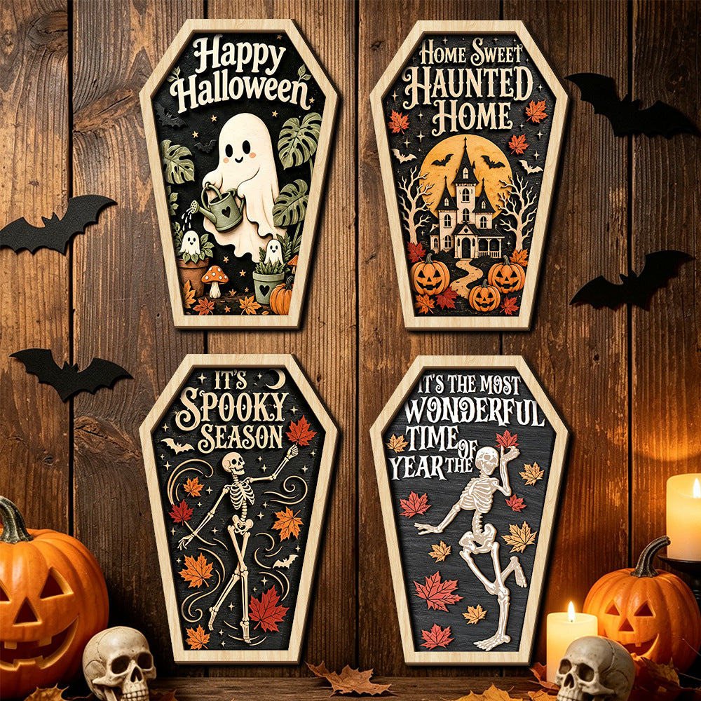 Halloween Ghost Wood Wall Hanging Decor with Sawtooth Hook