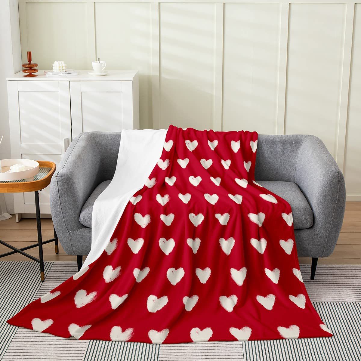 Valentine Leopard Heart Flannel Throw Blanket Soft Cozy