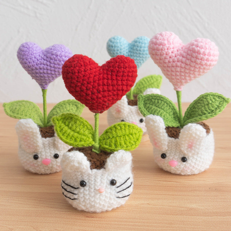 Valentine Holiday Decorations Crochet Rose Desk Planter