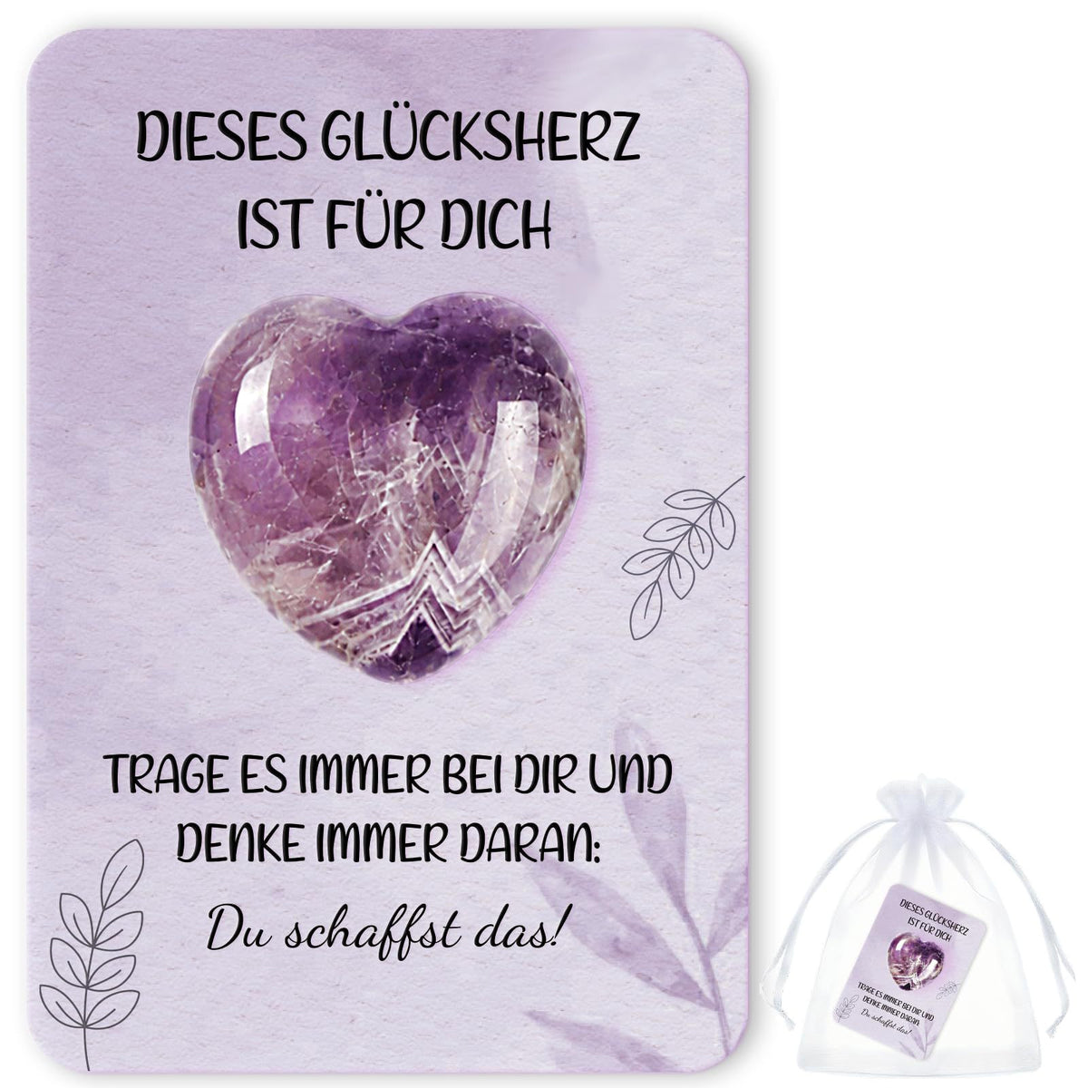 Crystal Heart Stone with Inspirational Card Positive Energy Gift