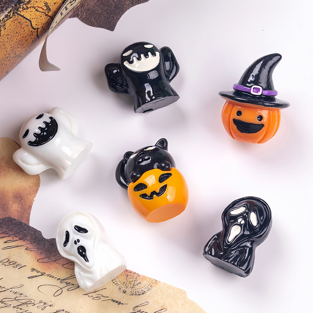 Halloween Resin Mini Figurine Set Spooky Pumpkin Ghost Tabletop Decor