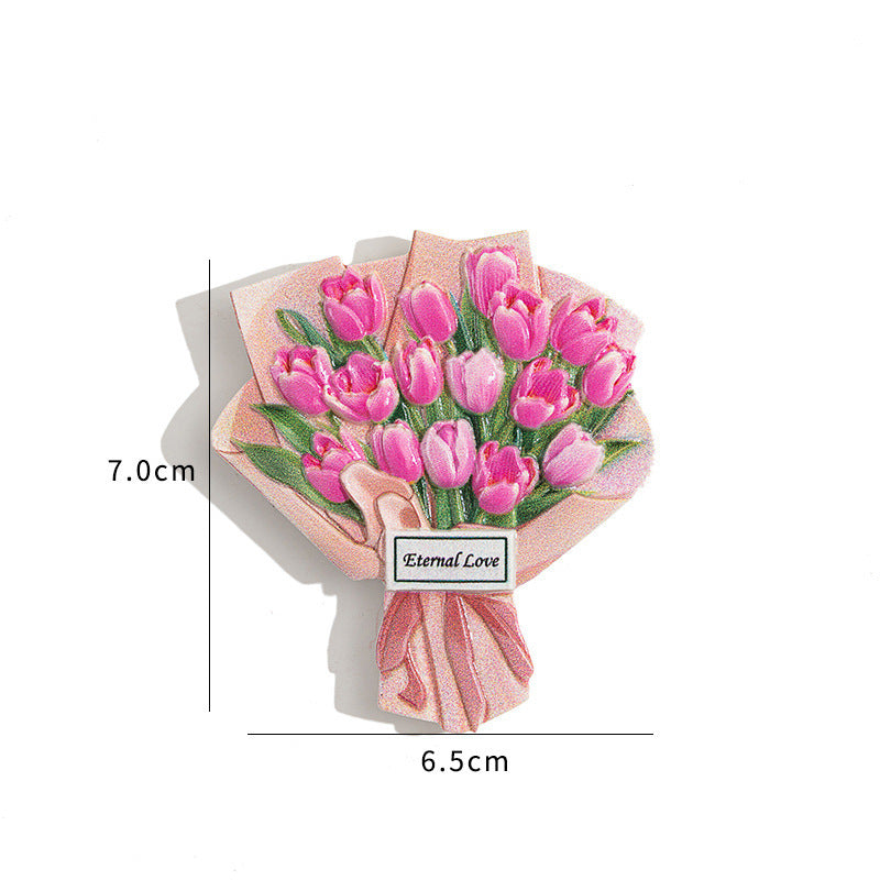 3D Flower Bouquet Fridge Magnet Cute Mini Floral Decor