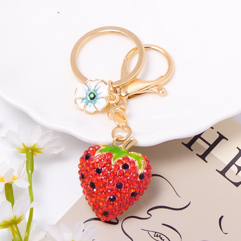 Rhinestone Fruit Keychain Gold Alloy Bag Charm Gift