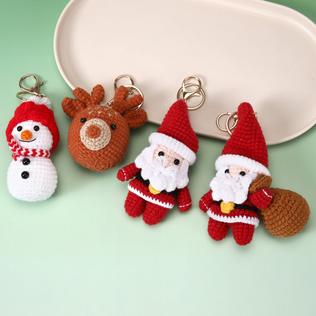 Crochet Christmas Keychain Santa Snowman Reindeer Ornaments